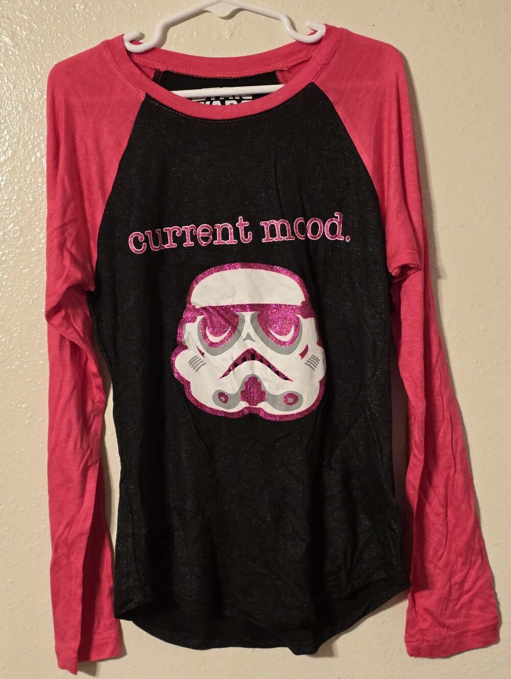 Star Wars Girls Current Mood Stormtrooper Glitter Raglan Shirt Size 6-6X